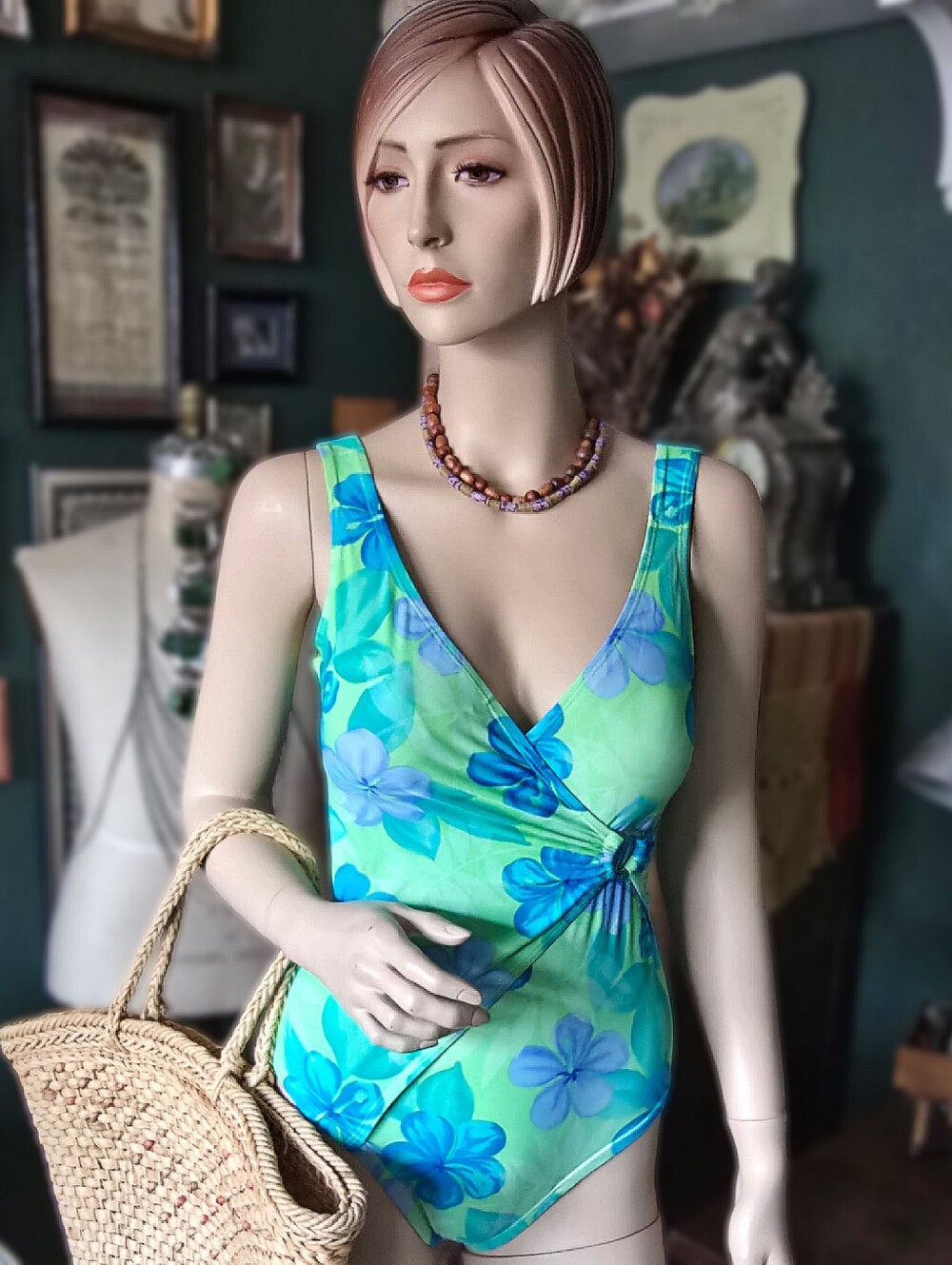 Vintage 90s Beach Cabana One-piece Tropical Floral Swimsuit Womens S/M
